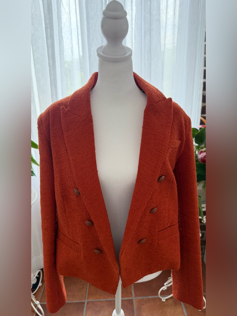 L'AGENCE Brooke Tweed Double-Breasted Blazer in Rust - Size 6